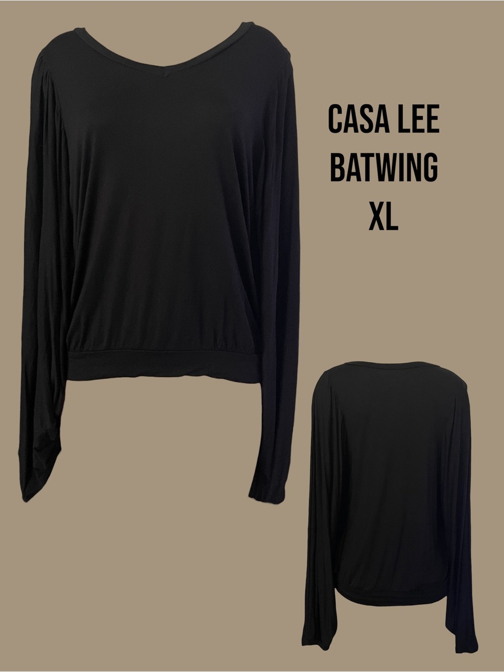 Casa Lee Black Batwing Long Sleeve Drape Top XL